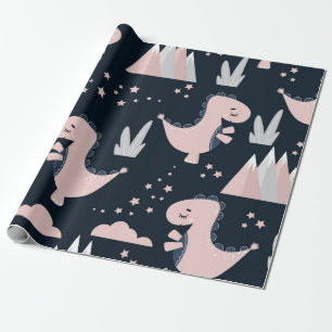 Papel De Presente Padrão perfeito e bonito com dinossauros cor-de-r