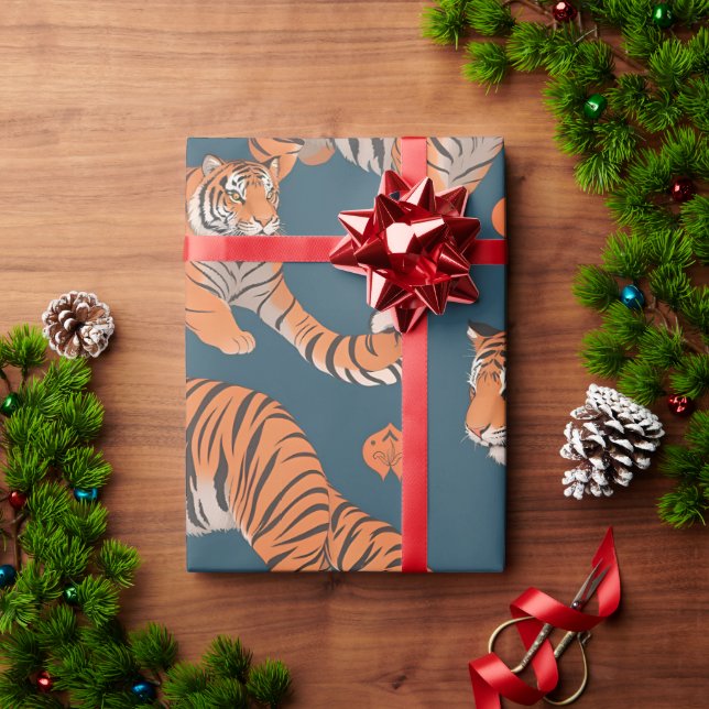 Papel De Presente Padrão Personalizado Colorido do Tiger (Presente de Natal)