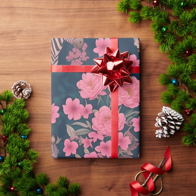 Papel De Presente Padrão Personalizado Colorido Floral Zebra (Presente de Natal)