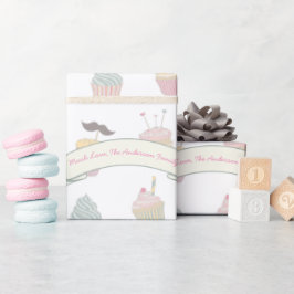 Papel De Presente Padrão personalizado de bigode do Cupcake Pastel