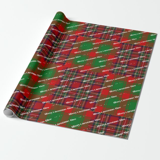 Papel De Presente Padrão Personalizado de Natal com Nome Feliz Natal (Desenrolado)