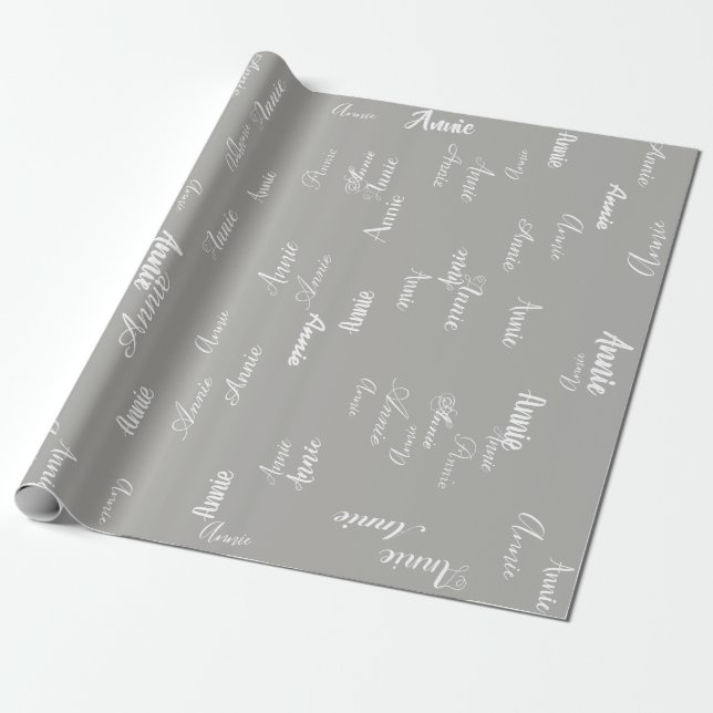 Papel De Presente Padrão personalizado de nome manuscrito de cinza (Desenrolado)