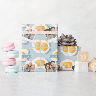 Papel De Presente Padrão Personalizado de Ovo Frito Divertido Azul E