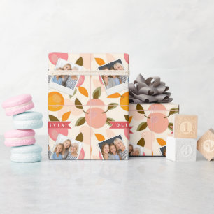 Papel De Presente Padrão Personalizado de Pêssego Fofo Verão Retro