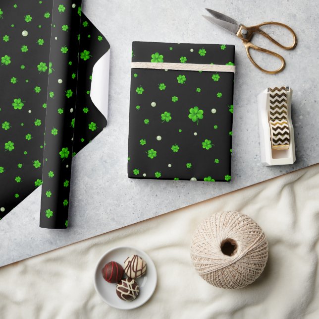 Papel De Presente Padrão Personalizado de trevos verdes com pérola (Artesanato)