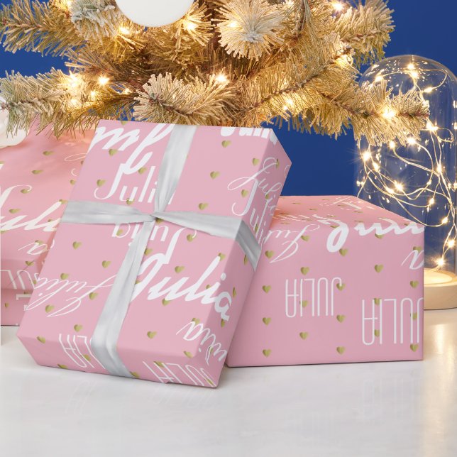 Papel De Presente padrão personalizado rosa pálido de nomes (Feriados)