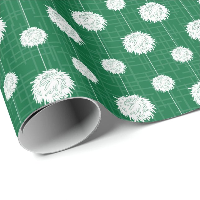 Papel De Presente Padrão Pom De Cheerleader Verde (Ponta do rolo)