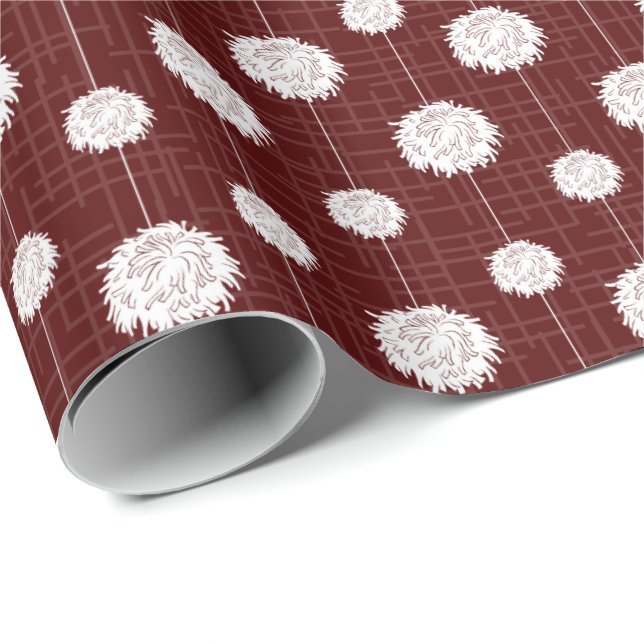 Papel De Presente Padrão Pom Do Cheerleader Maroon (Ponta do rolo)