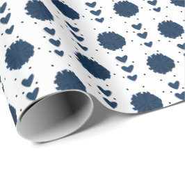 Papel De Presente Padrão Pom e Corações do Cheerleader Azul do marin