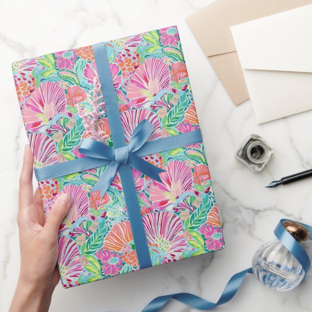 Papel De Presente Padrão Preppy Palm Beach Ocean Shelds (Presentear)