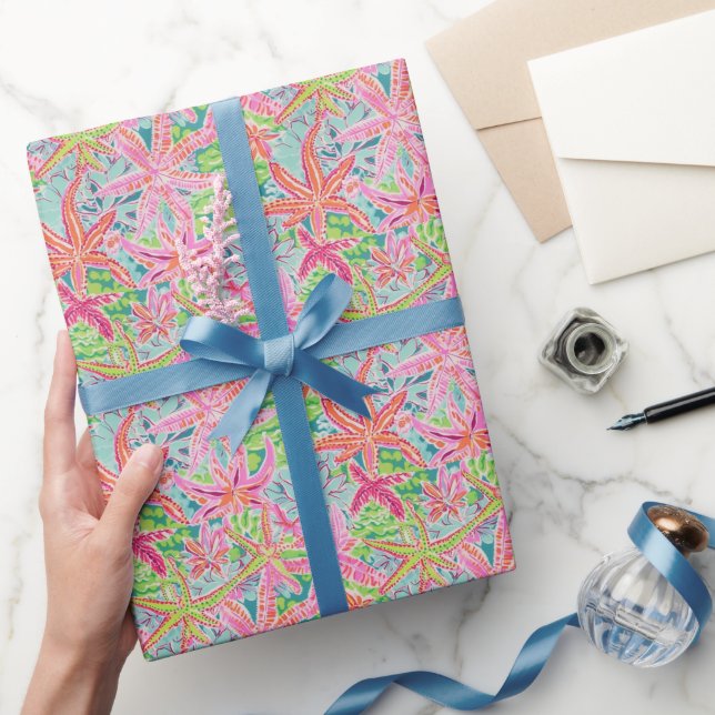 Papel De Presente Padrão Preppy Palm Beach Ocean Starfish (Presentear)