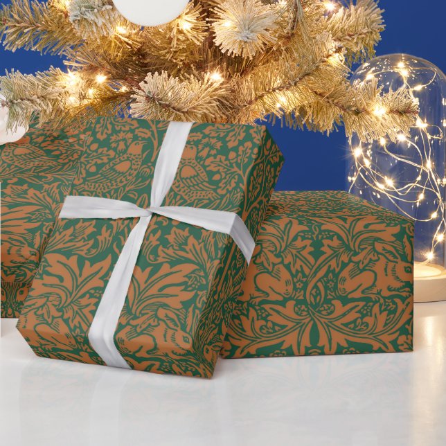 Papel De Presente Padrão Preto Âmbar Coelho Irmão William Morris (Feriados)