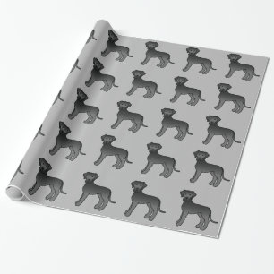 Papel De Presente Padrão Preto De Cachorro Grande De Dane Na Cinza