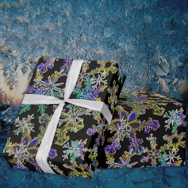 Papel De Presente Padrão Preto de Floco de Neve de Neve Neon-Christm