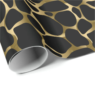 Papel De Presente Padrão Preto E Dourado De Leopardo Abstrato