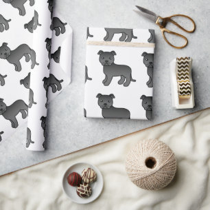 Papel De Presente Padrão Preto Inglês Esffiado Cute Cartoon Dog