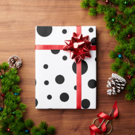 Papel De Presente Padrão preto na Bolinhas branca