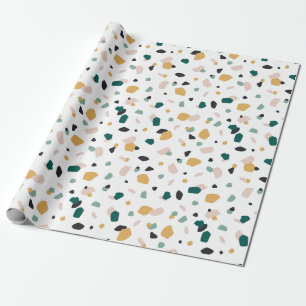Papel De Presente Padrão Preto Rosa Laranja Verde Terrazzo Abstrato