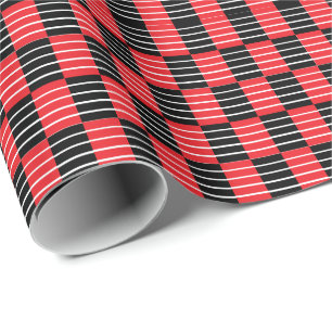 Papel De Presente Padrão Preto Vermelho Checks e Stripes
