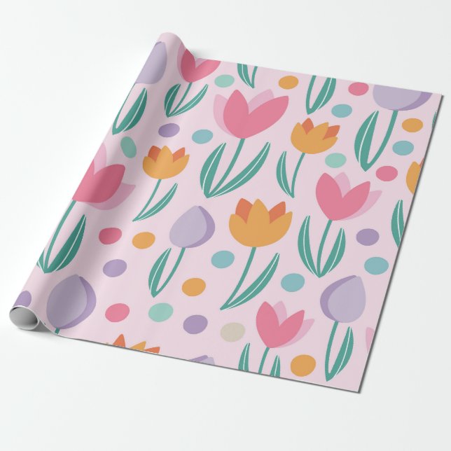 Papel De Presente Padrão primavera Tulips (Desenrolado)