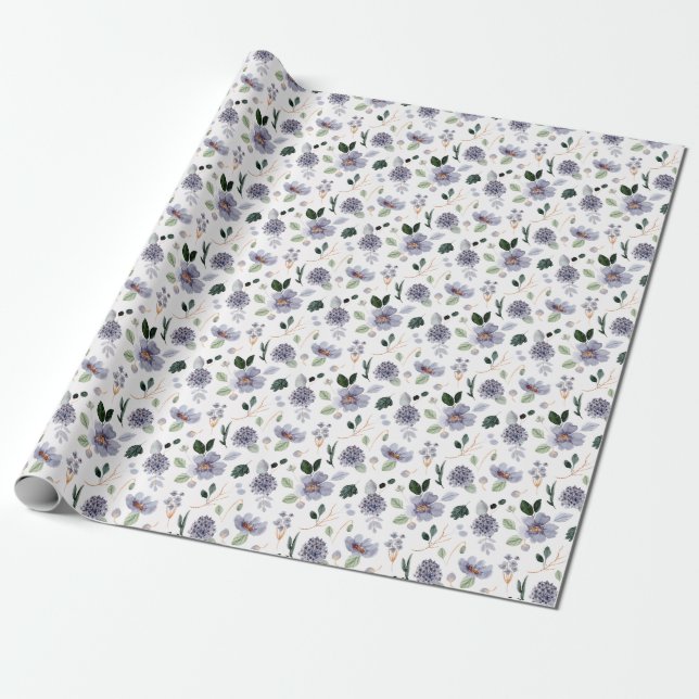 Papel De Presente Padrão Púrpura Clássico Floral (Desenrolado)