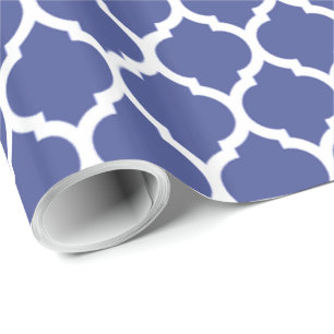 Papel De Presente Padrão Quatrefoil Azul Cobalto Marroquino