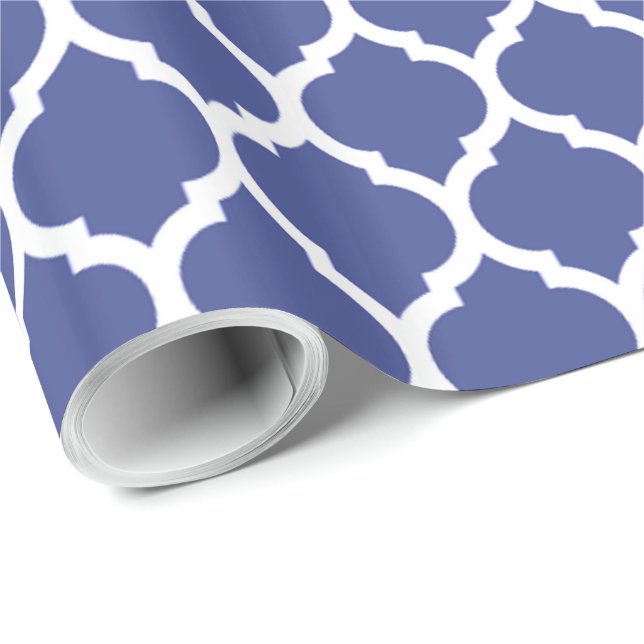 Papel De Presente Padrão Quatrefoil Azul Cobalto Marroquino (Ponta do rolo)