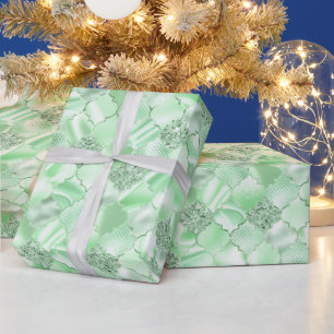 Papel De Presente Padrão Quatrefoil Marroquino Verde Menta