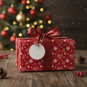Papel De Presente Padrão Red E White Ho Ho Ho E Snowflakes