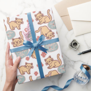 Papel De Presente Padrão Repetitivo de Gatinho Adorável Amante de Ga