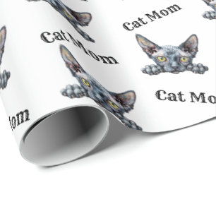 Papel De Presente Padrão Repetitivo de Gato Mãe Espiando Dwelf