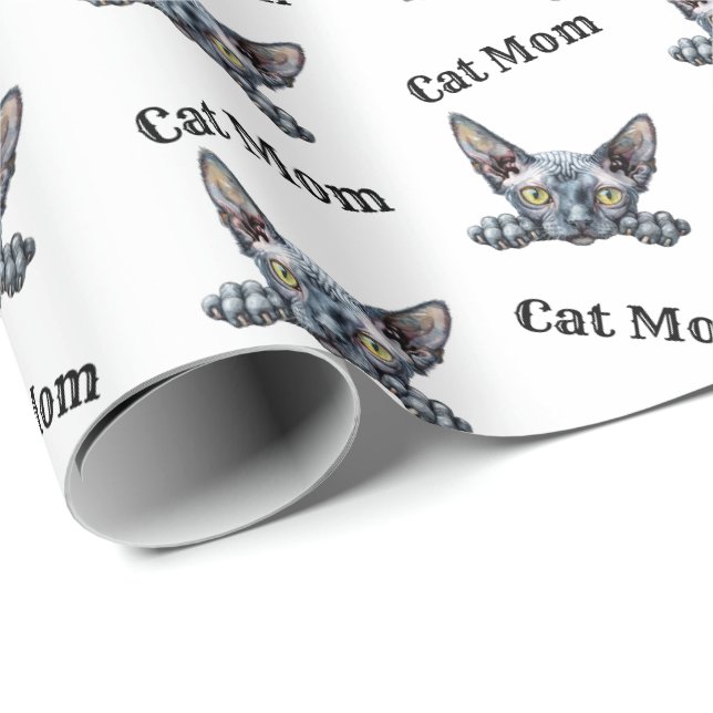 Papel De Presente Padrão Repetitivo de Gato Mãe Espiando Dwelf (Ponta do rolo)