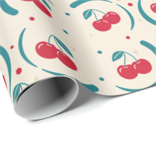 Papel De Presente Padrão Retro de Doce Cereja para Favor de Chá de N