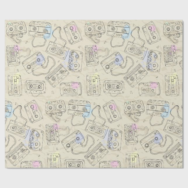 Papel De Presente Padrão Retro de Fita Cassete Mistura Nostálgica do (Aberto)