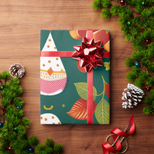 Papel De Presente Padrão Retroativo dos Brinquedos de Natal do Papai