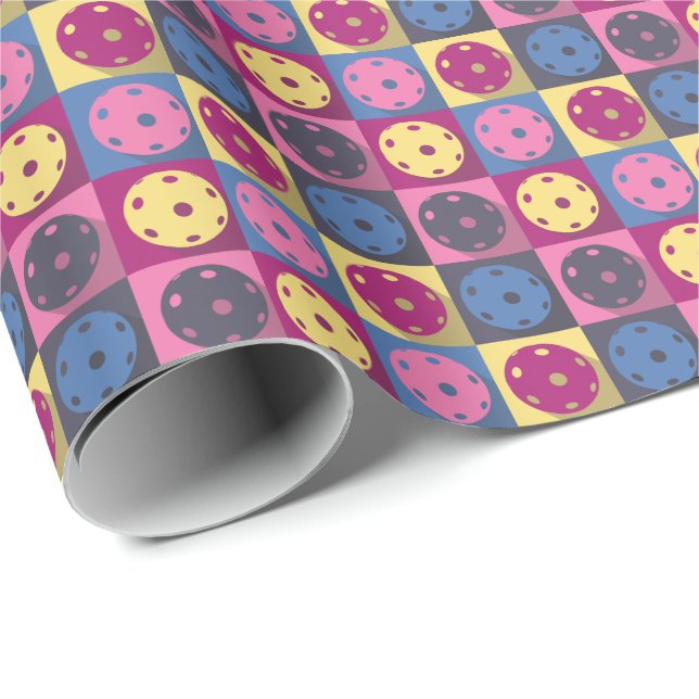 Papel De Presente Padrão retrorreflector de pickleball rosa e amarel (Ponta do rolo)