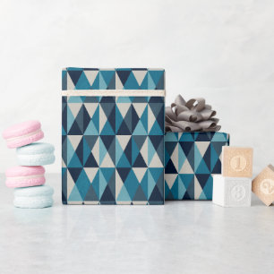 Papel De Presente Padrão Rhombic Geométrico Preto Branco Azul