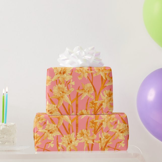 Papel De Presente Padrão Romântico de Aquarela Daffodil (Presentes para festas)