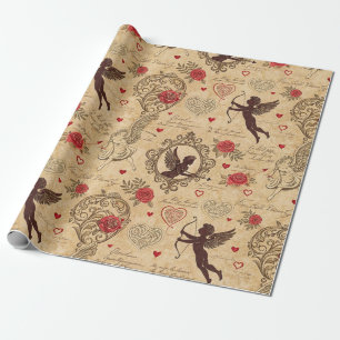 Papel De Presente Padrão Romântico do Cupido Vintage (10)