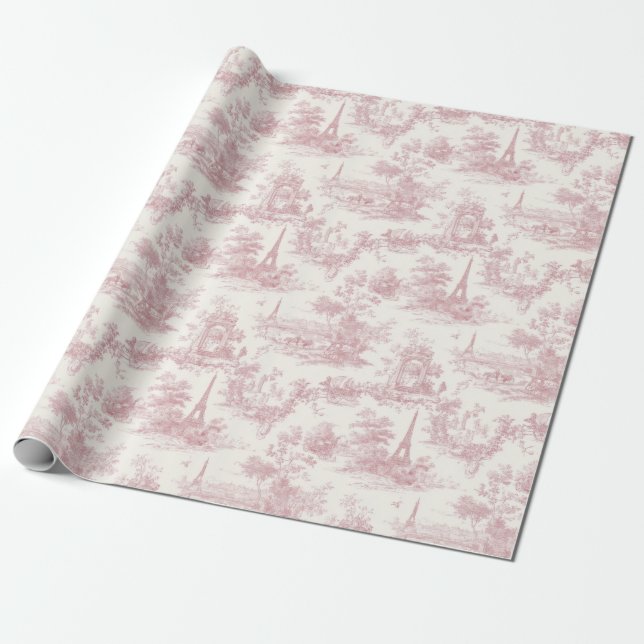 Papel De Presente Padrão Romântico Rosa Toile Francesa do Campo (3) (Desenrolado)