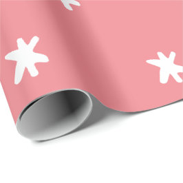 Papel De Presente Padrão Rosa Coral e Branco