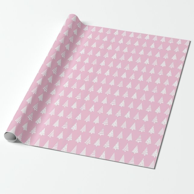 Papel De Presente Padrão rosa das árvores de Natal (Desenrolado)