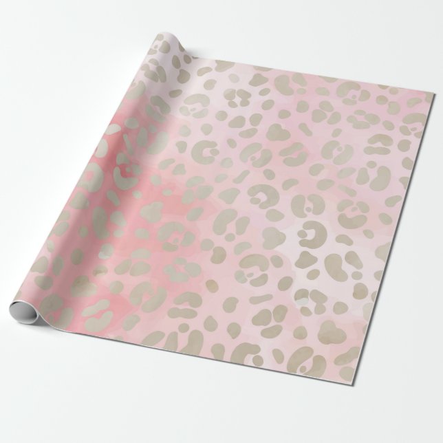 Papel De Presente Padrão Rosa-Leopardo (Desenrolado)