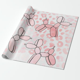 Papel De Presente Padrão Rosa Leopardo Cachorro-Balão
