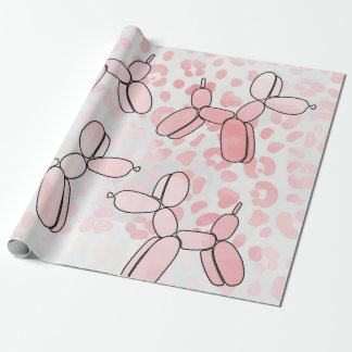 Papel De Presente Padrão Rosa Leopardo Cachorro-Balão