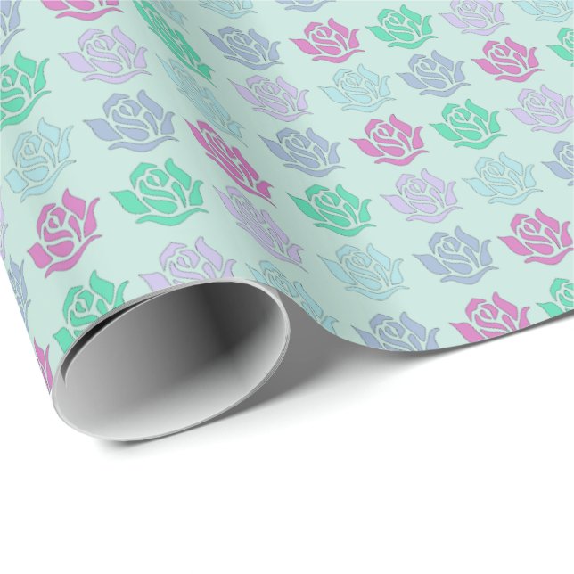 Papel De Presente Padrão Rosa Pastel Azul (Ponta do rolo)