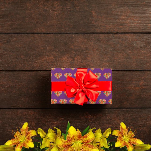 Papel De Presente Padrão roxo cardíaco de cor moderna (Criador carregado)