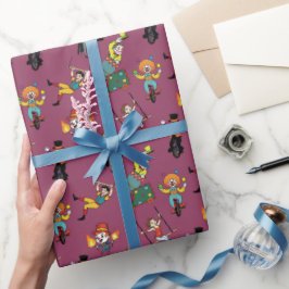 Papel De Presente Padrão Roxo de Circo de Desenho Animado Moderno Di