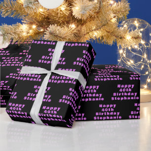 Papel De Presente Padrão Roxo Preto do Nome da Parte aniversário de 