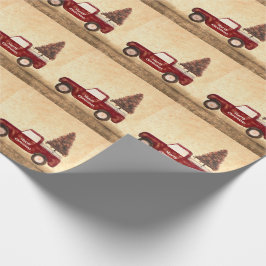 Papel De Presente Padrão Russo da Árvore de Natal do Caminhão Vermel